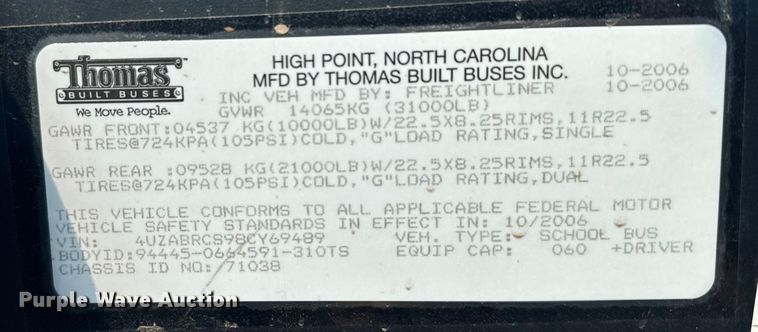 image for item ER2339 2008 Thomas Built B2  school bus