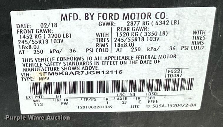 image for item ET3075 2018 Ford Explorer Police Interceptor SUV