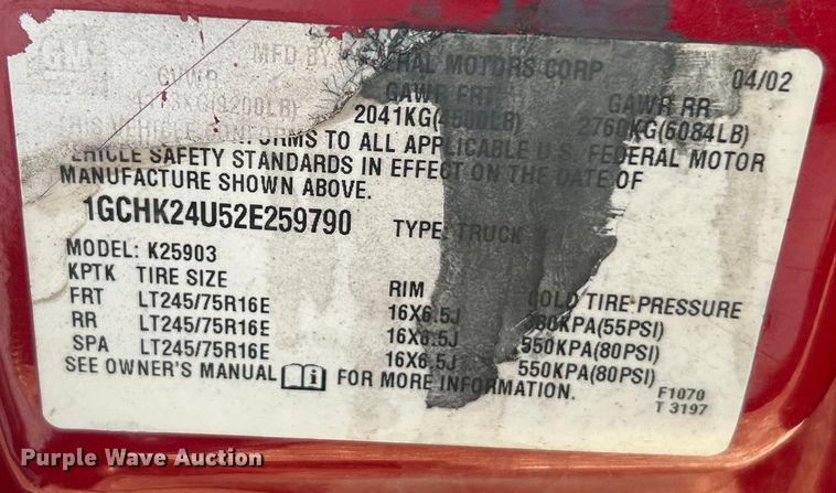 image for item ET3086 2002 Chevrolet Silverado 2500HD pickup truck