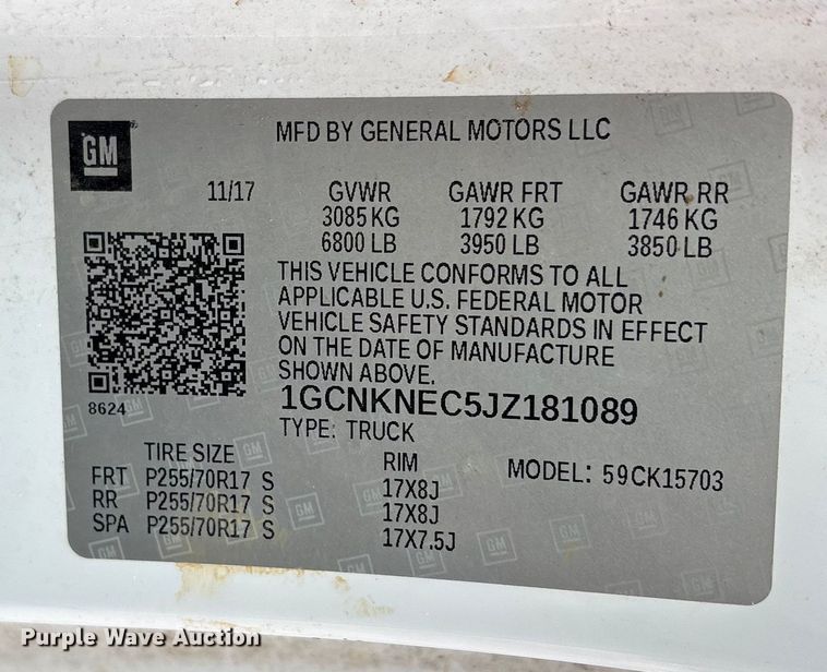 image for item ET7058 2018 Chevrolet Silverado 1500 pickup truck