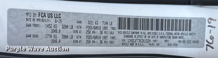 image for item EU2159 2019 Dodge Durango SSV SUV