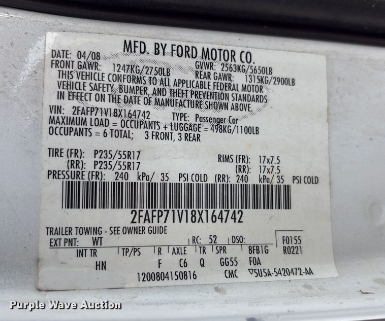 image for item EU4564 2008 Ford Crown Victoria Police Interceptor 