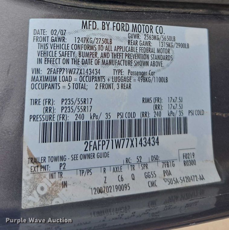 image for item EU4567 2007 Ford Crown Victoria Police Interceptor 