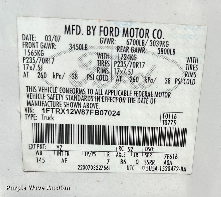 image for item EU4569 2007 Ford F150 SuperCab pickup truck