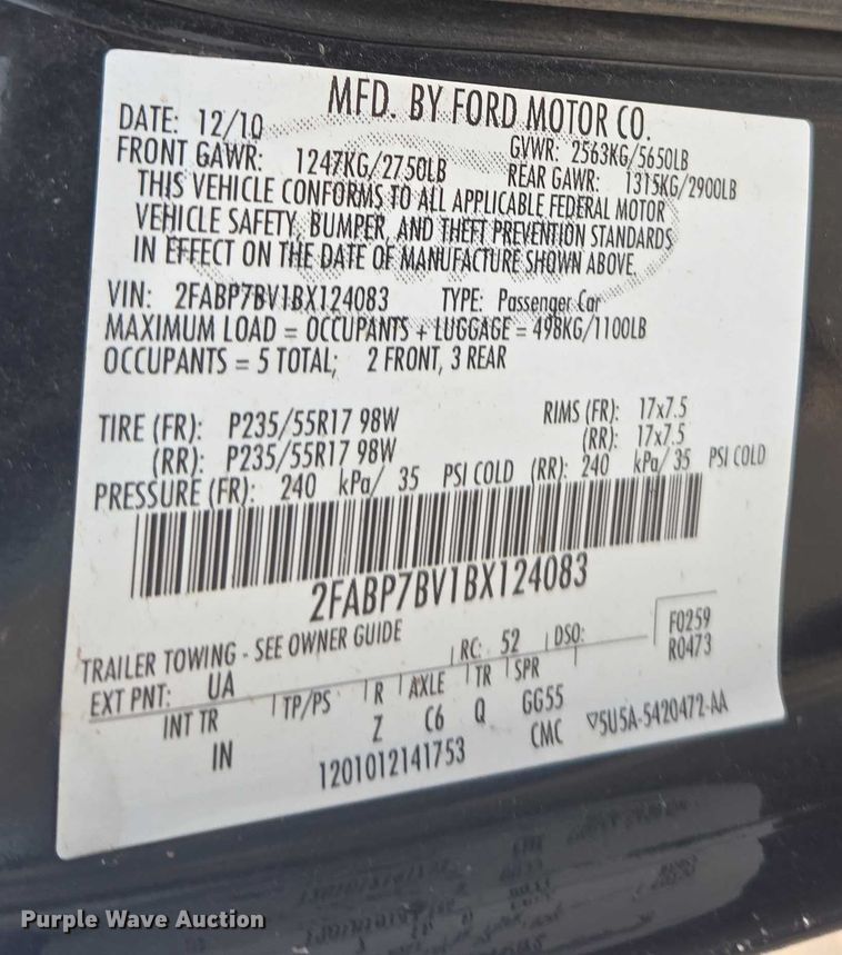 image for item EU4570 2011 Ford Crown Victoria Police Interceptor 