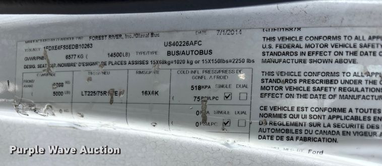 image for item EU4576 2014 Ford E450 Super duty shuttle bus