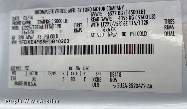 image for item EU4576 2014 Ford E450 Super duty shuttle bus