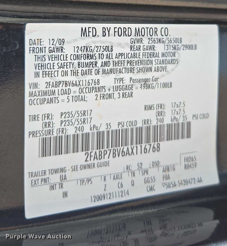 image for item EU4577 2010 Ford Crown Victoria Police Interceptor 