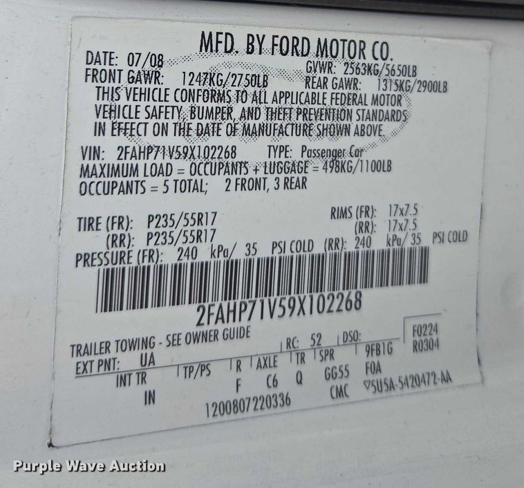 image for item EU4578 2009 Ford Crown Victoria Police Interceptor 