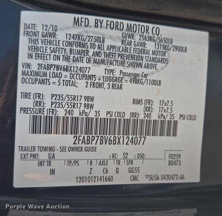 image for item EU4579 2011 Ford Crown Victoria Police interceptor 