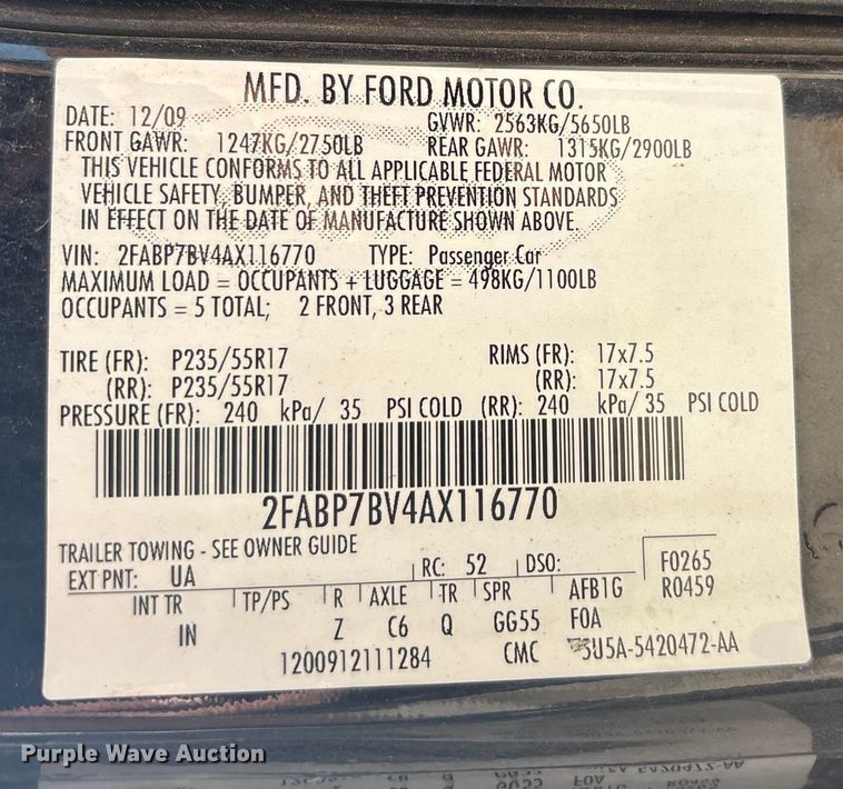 image for item EU4596 2010 Ford Crown Victoria Police Interceptor 