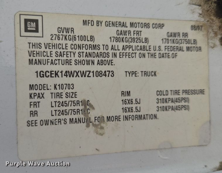 image for item EV1695 1998 Chevrolet K1500 pickup truck