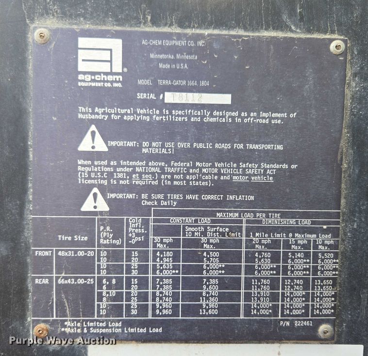 image for item EV1699 1991 Terra-Gator 1664 T manure spreader truck