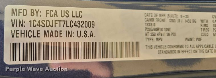 image for item EV1722 2020 Dodge Durango SSV SUV