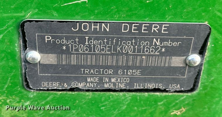 image for item DW6606 2019 John Deere 6105E MFWD tractor