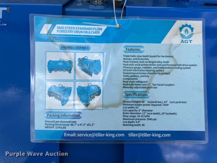 image for item DZ4237 2025 AGT SSFM81 skid steer drum mulcher