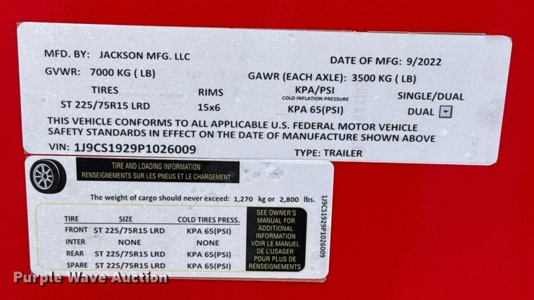 image for item EG6001 2023 Jackson Mfg livestock trailer