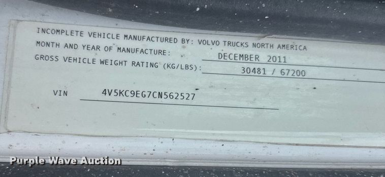 image for item EG6541 2012 Volvo VHD feed mixer truck