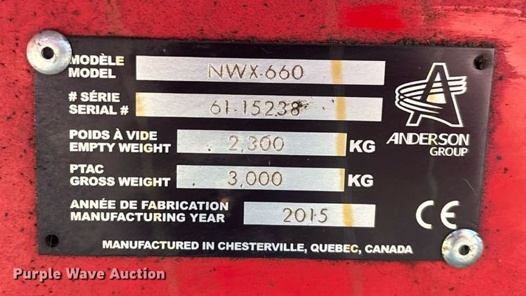 image for item EN5572 2015 Anderson NWX-660 X-Tractor bale wrapper