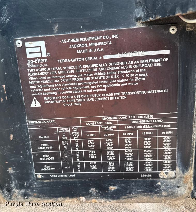 image for item EV1744 2002 Ag-Chem TerraGator 8104 applicator truck