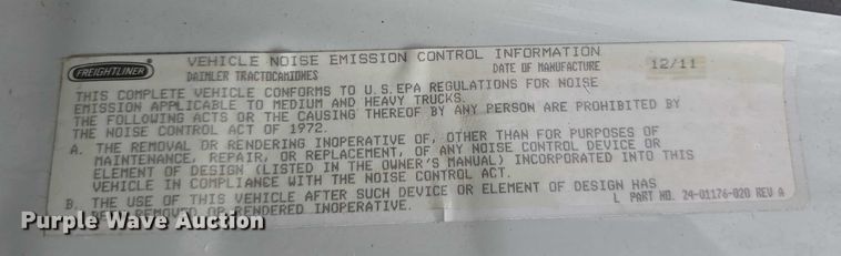 image for item DR3997 2012 Freightliner Cascadia semi truck