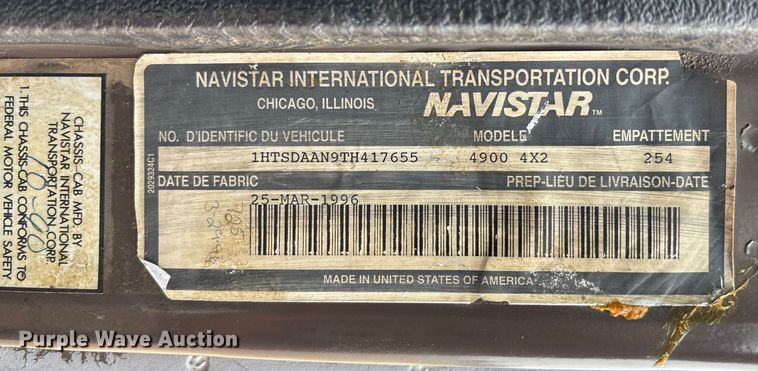 image for item DT3425 1996 International 4900 reel truck