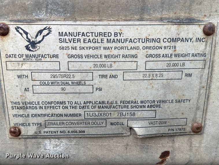 image for item DZ8957 2007 Silver Eagle trailer dolly