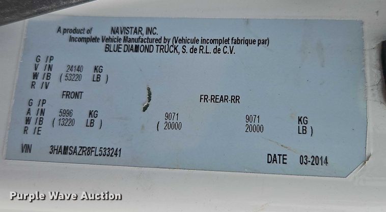 image for item EB8268 2015 International 4400 truck cab and chassis