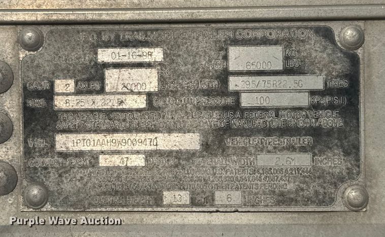 image for item EB8288 1998 Trailmobile dry van trailer