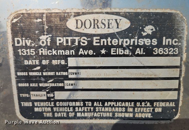 image for item EB8290 2012 Dorsey dry van trailer