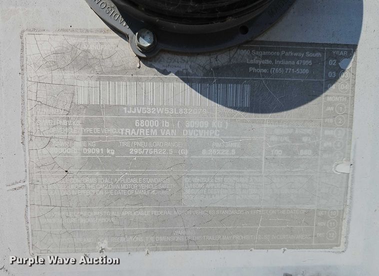 image for item EB8292 2003 Wabash dry van trailer