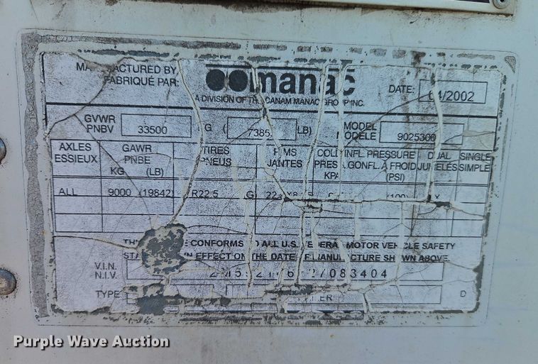 image for item EB8293 2002 Manac dry van trailer