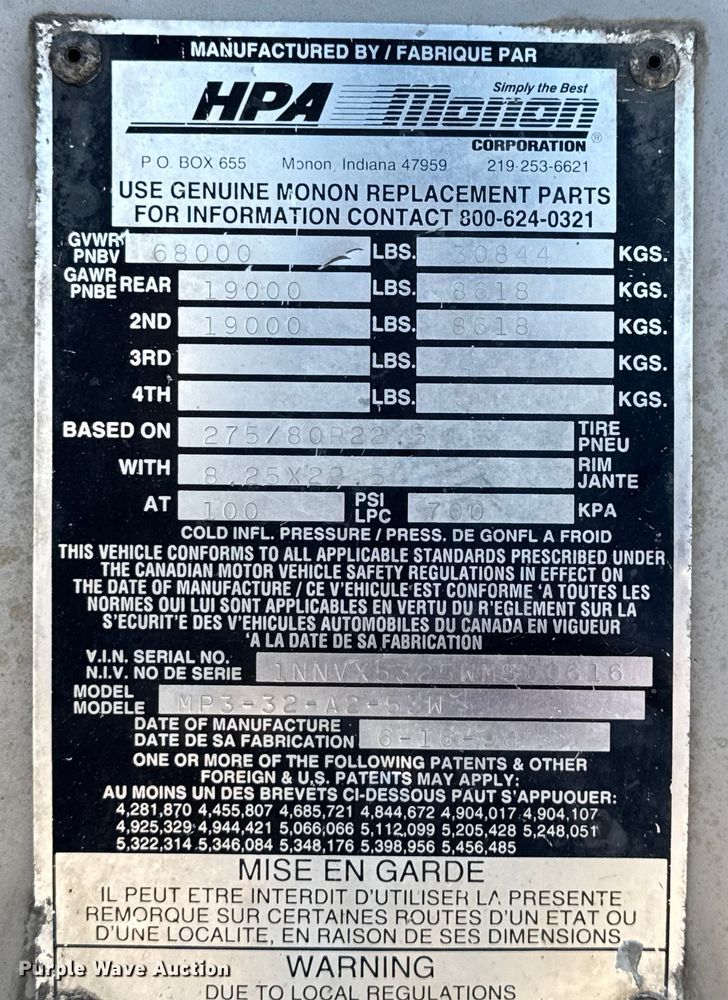 image for item EB8296 1998 Monon dry van trailer