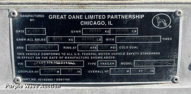 image for item EB8297 2000 Pines dry van trailer