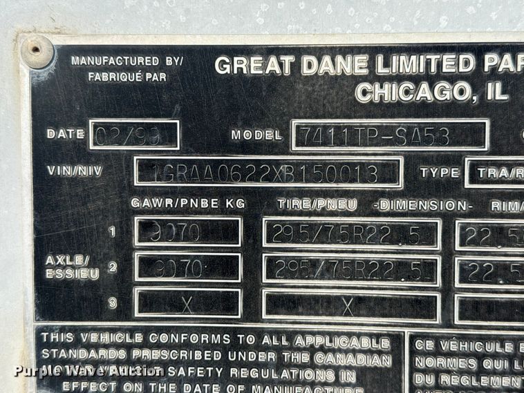 image for item EB8298 1999 Great Dane dry van trailer