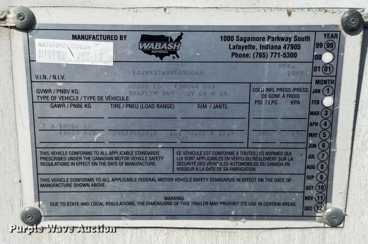 image for item EB8300 2000 Wabash dry van trailer