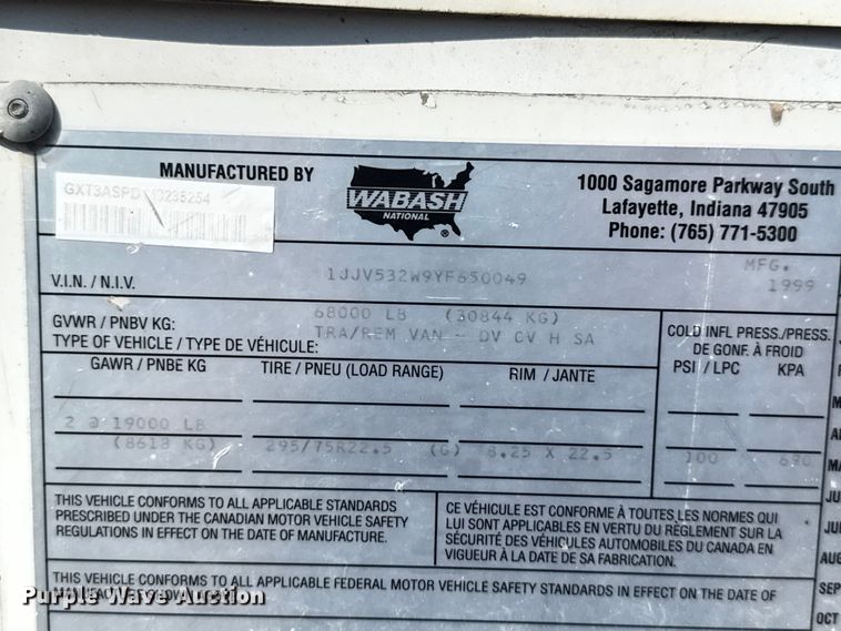 image for item EB8300 2000 Wabash dry van trailer