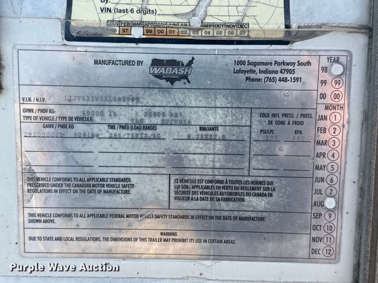 image for item EB8302 1999 Wabash DVCVHSA dry van trailer