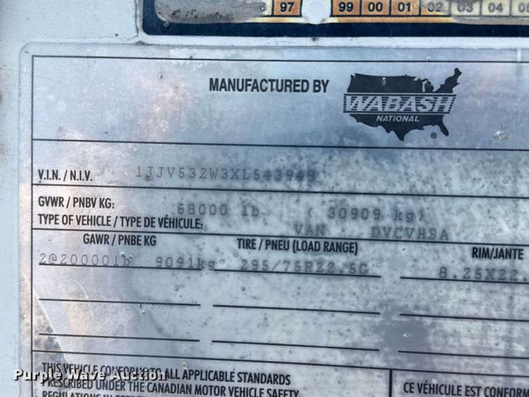 image for item EB8302 1999 Wabash DVCVHSA dry van trailer