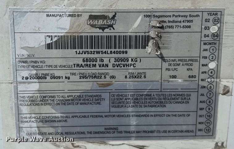 image for item EB8303 2004 Wabash DVCVHPC dry van trailer