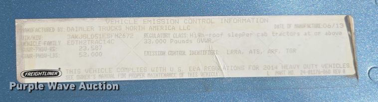 image for item EC1178 2014 Freightliner Cascadia semi truck