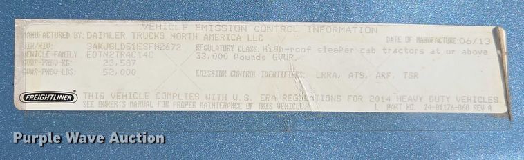 image for item EC1178 2014 Freightliner Cascadia semi truck