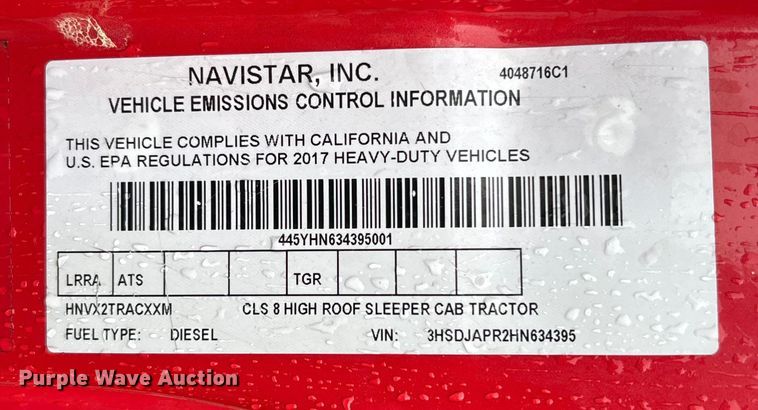 image for item EC3774 2017 International ProStar semi truck