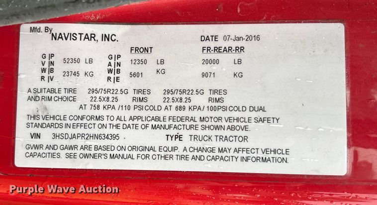 image for item EC3774 2017 International ProStar semi truck