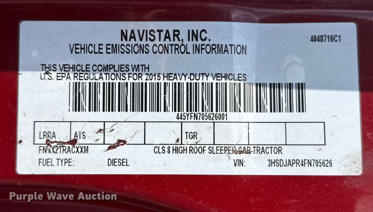 image for item ED5817 2015 International ProStar+ 122 semi truck