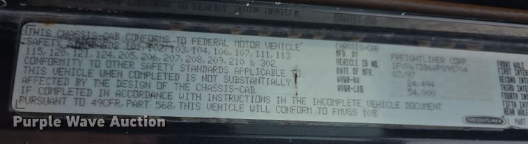 image for item EF3767 1998 Freightliner  FL112 hook lift truck