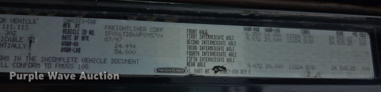 image for item EF3767 1998 Freightliner  FL112 hook lift truck