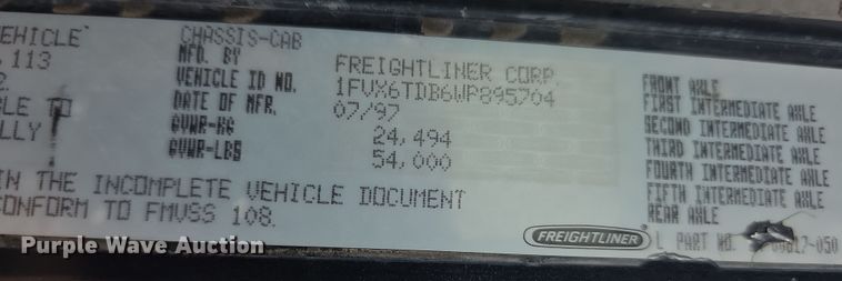 image for item EF3767 1998 Freightliner  FL112 hook lift truck