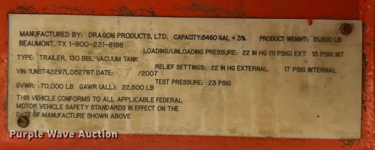 image for item EG6130 2007 Dragon Products vacuum trailer