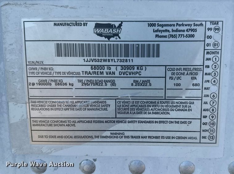 image for item EG6134 2000 Wabash National dry van trailer